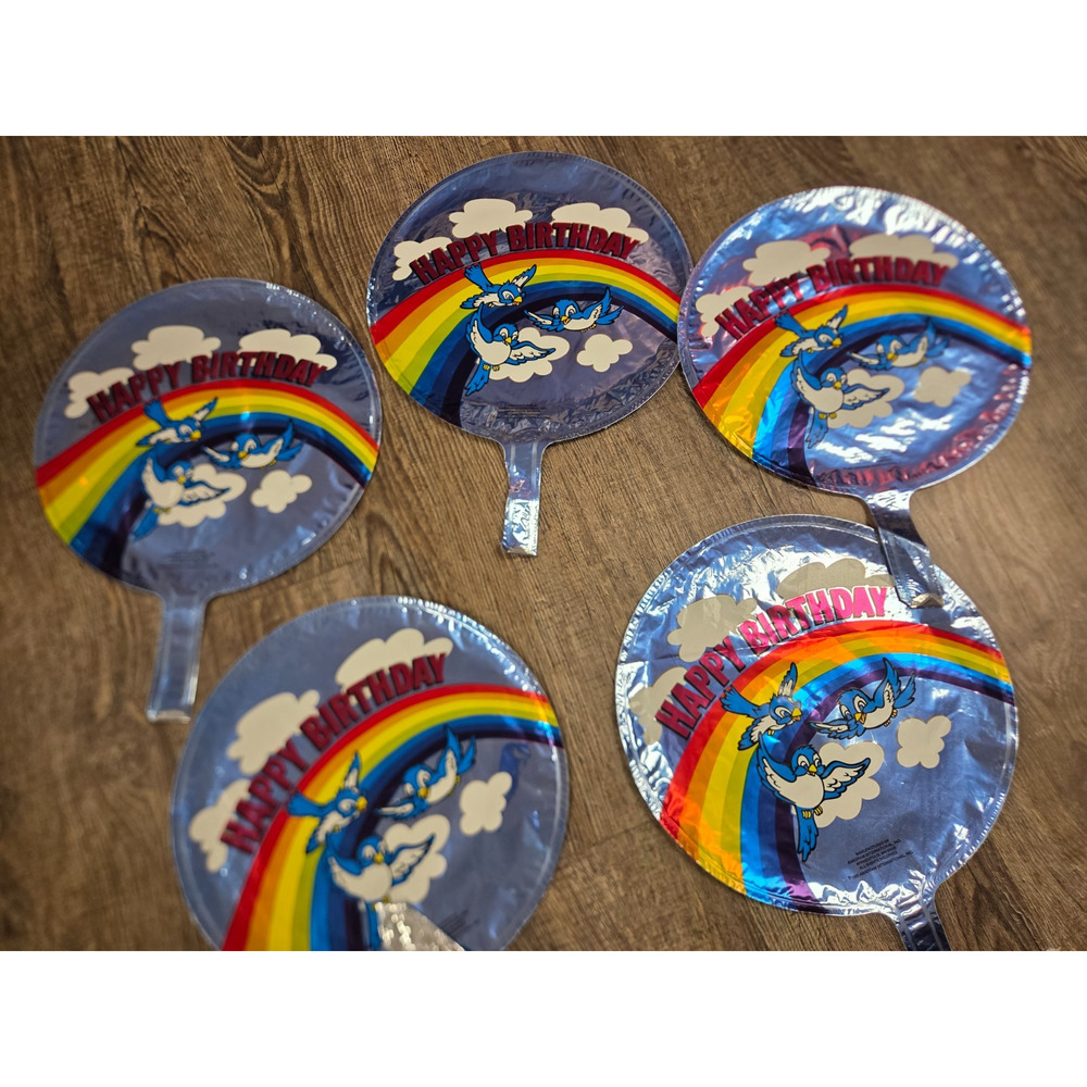 Happy Birthday Bluebirds Rainbow Vintage Mini Small Mylar Balloons Set of 5